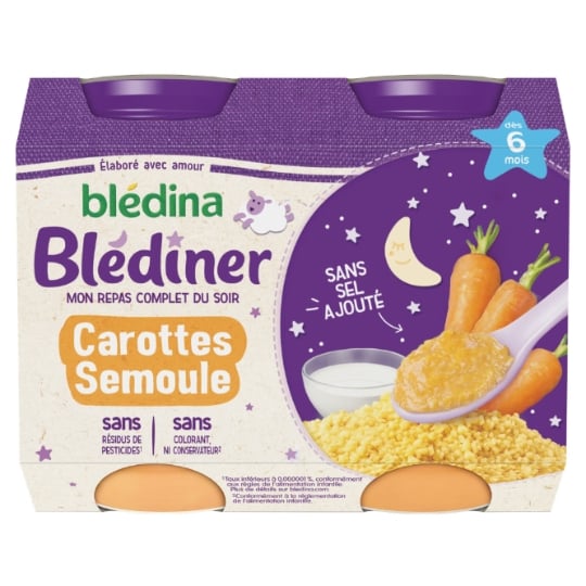 Petit pot bébé soir dès 6 mois carottes semoule Blédiner BLEDINA