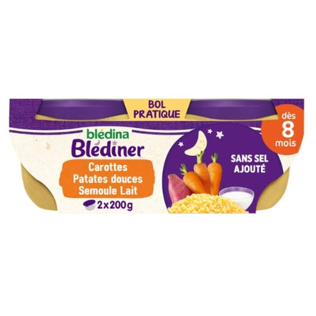 Plat bébé soir dès 8 mois carottes patate douce semoule lait Blédiner BLEDINA