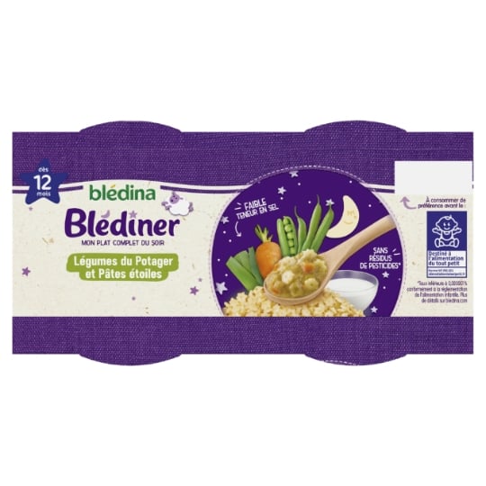 Plat bébé soir dès 12 mois légumes et pâtes Blédiner BLEDINA