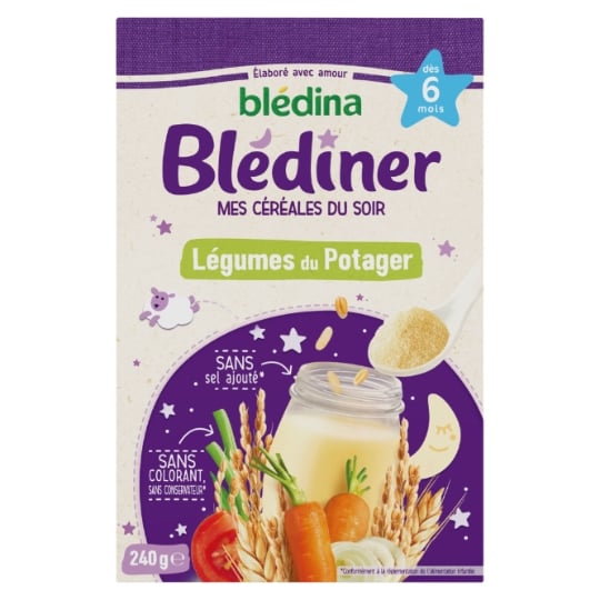 Céréales en poudre bébé soir dès 6 mois assortiment légumes du potager Blédiner BLEDINA