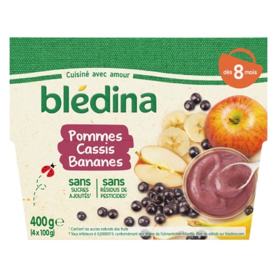 Purée de fruits bébé dès 8 mois pommes cassis bananes BLEDINA