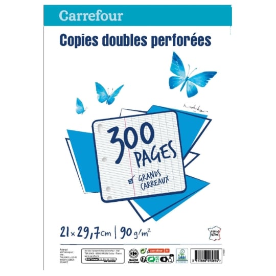 Copies doubles perforées 90g 210x297mm CARREFOUR