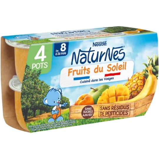 Compotes bébé dès 8 mois, fruits du soleil Naturnes NESTLE