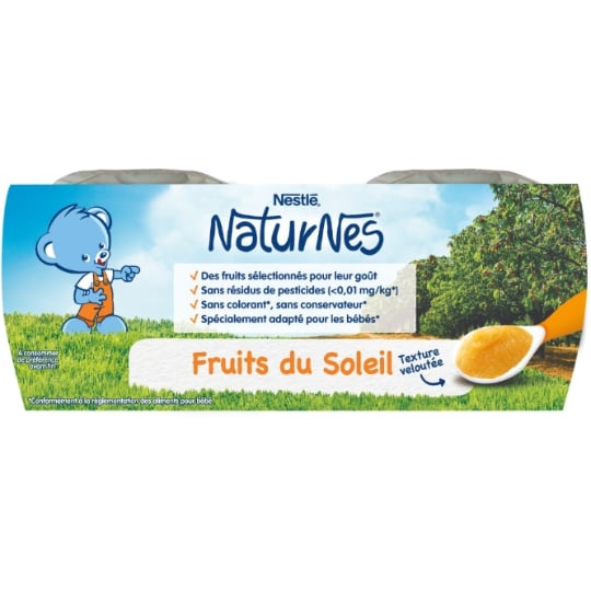 Compotes bébé dès 8 mois, fruits du soleil Naturnes NESTLE