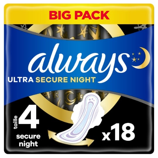 Serviette Hygiénique Avec Ailettes Ultra Secure Night Taille 4 ALWAYS