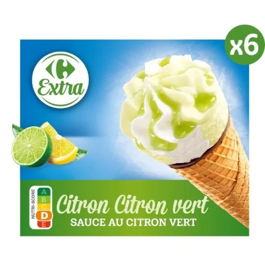 CARREFOUR Cônes Glacés Citron-Citron Vert Boîte de 6 444g