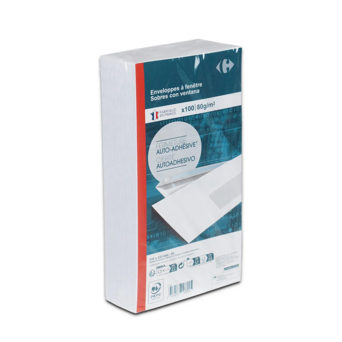 CARREFOUR Enveloppes Adhésives Auto-scellantes 110x220mm Lot de 100