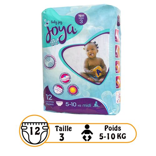 JOYA Couches Bébé Midi Taille 3 5-10kg Pack de 12