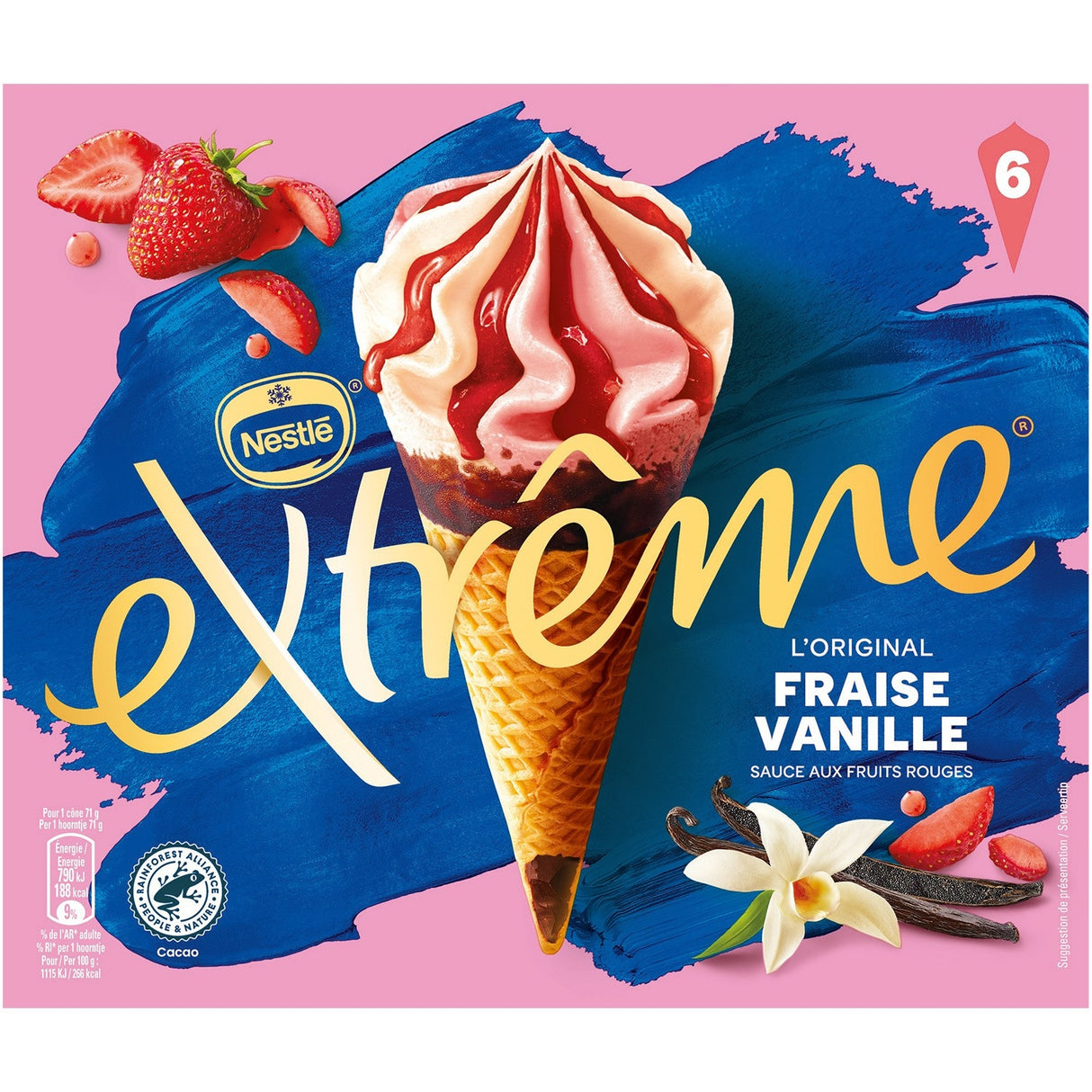 NESTLÉ Bâtonnets Glacés Extreme Fraise-Vanille Boîte de 6 426g