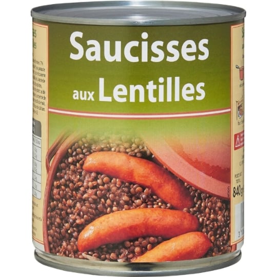 Plat cuisiné saucisses lentilles