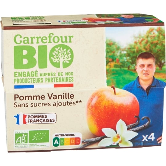 Compote pommes vanille s/sucres ajoutés CARREFOUR BIO