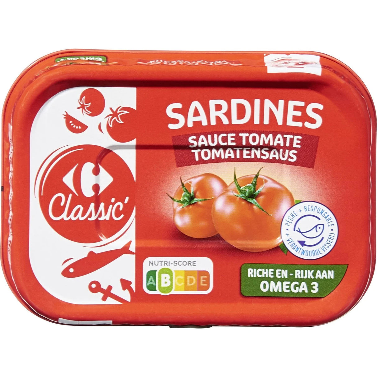 CARREFOUR Filets de Sardines Sauce Tomate/Basilic Format 1/7