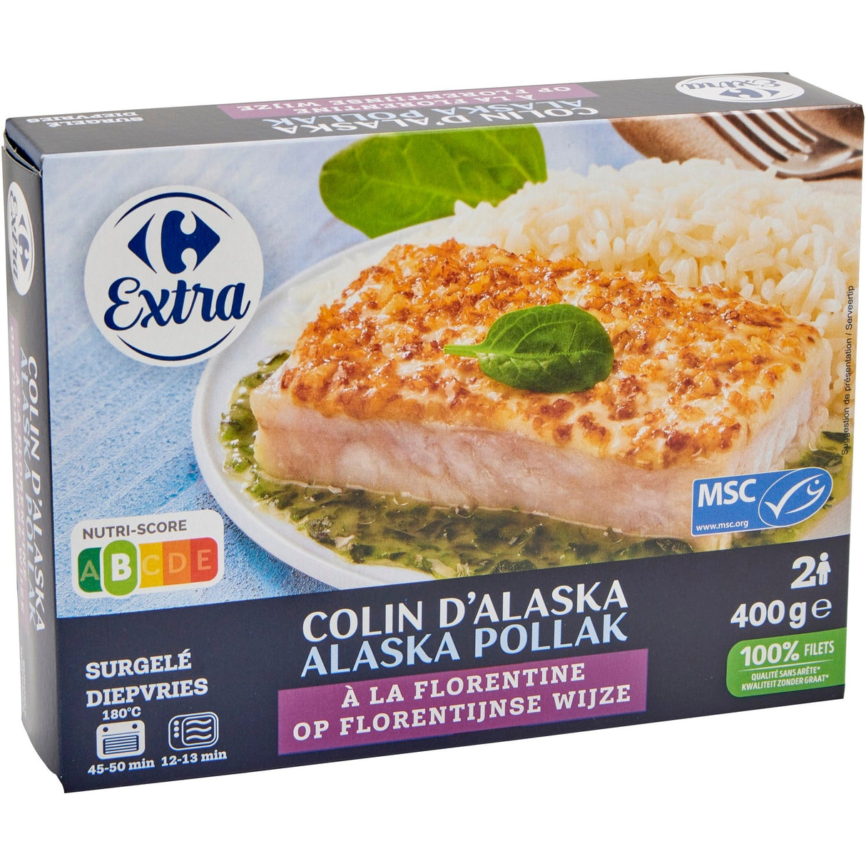 CARREFOUR Colin d'Alaska à la Florentine Surgelé 400 g