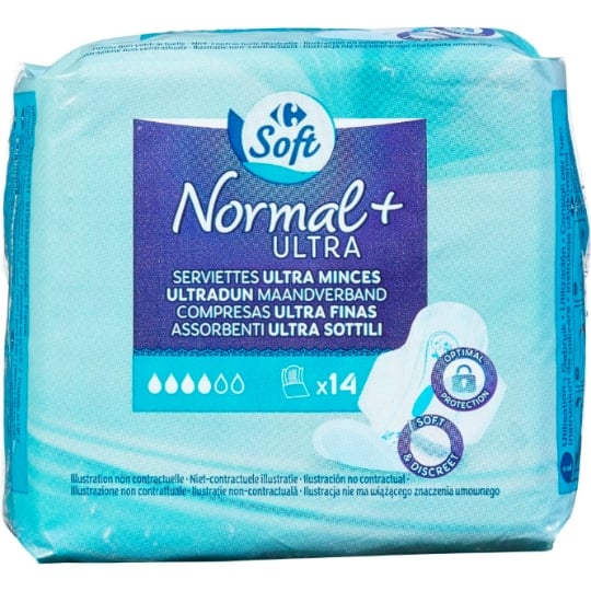 Serviettes hygiéniques Normal+ Ultra CARREFOUR SOFT