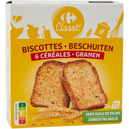 Biscottes 6 céréales CARREFOUR CLASSIC