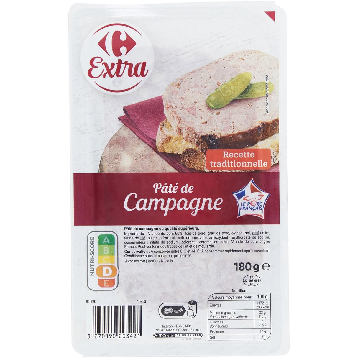 CARREFOUR Terrine de Campagne 180 g