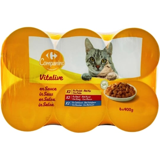 Pâtée pour chat Adulte en sauce au poulet, au bœuf & cabillaud CARREFOUR COMPANINO