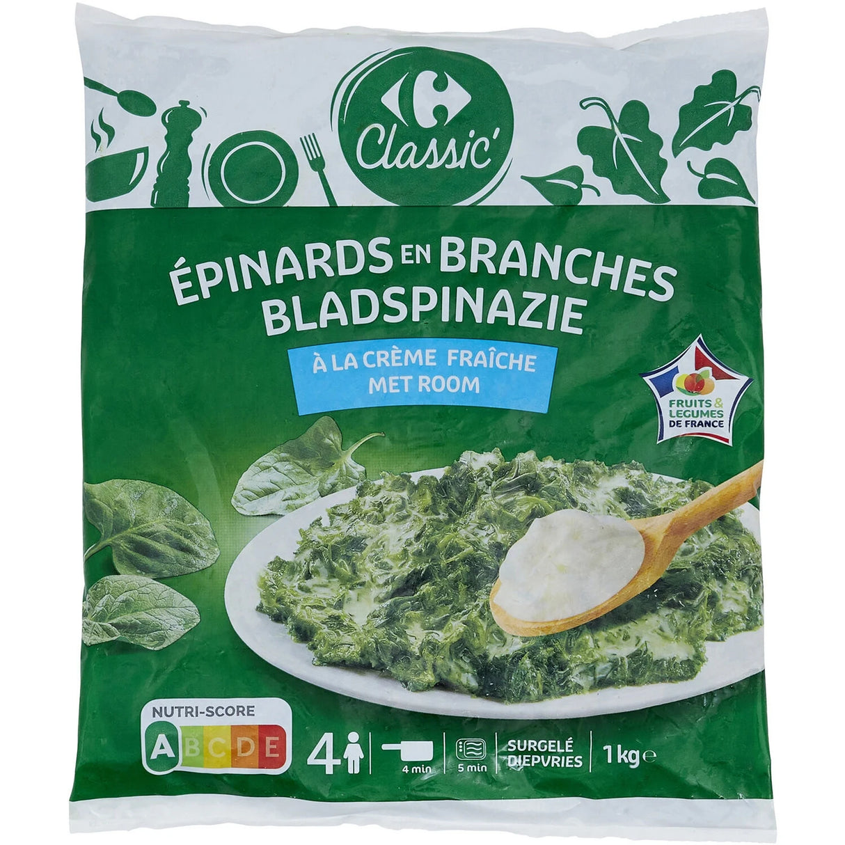 CARREFOUR Épinards en Branches à la Crème Surgelés 1 kg