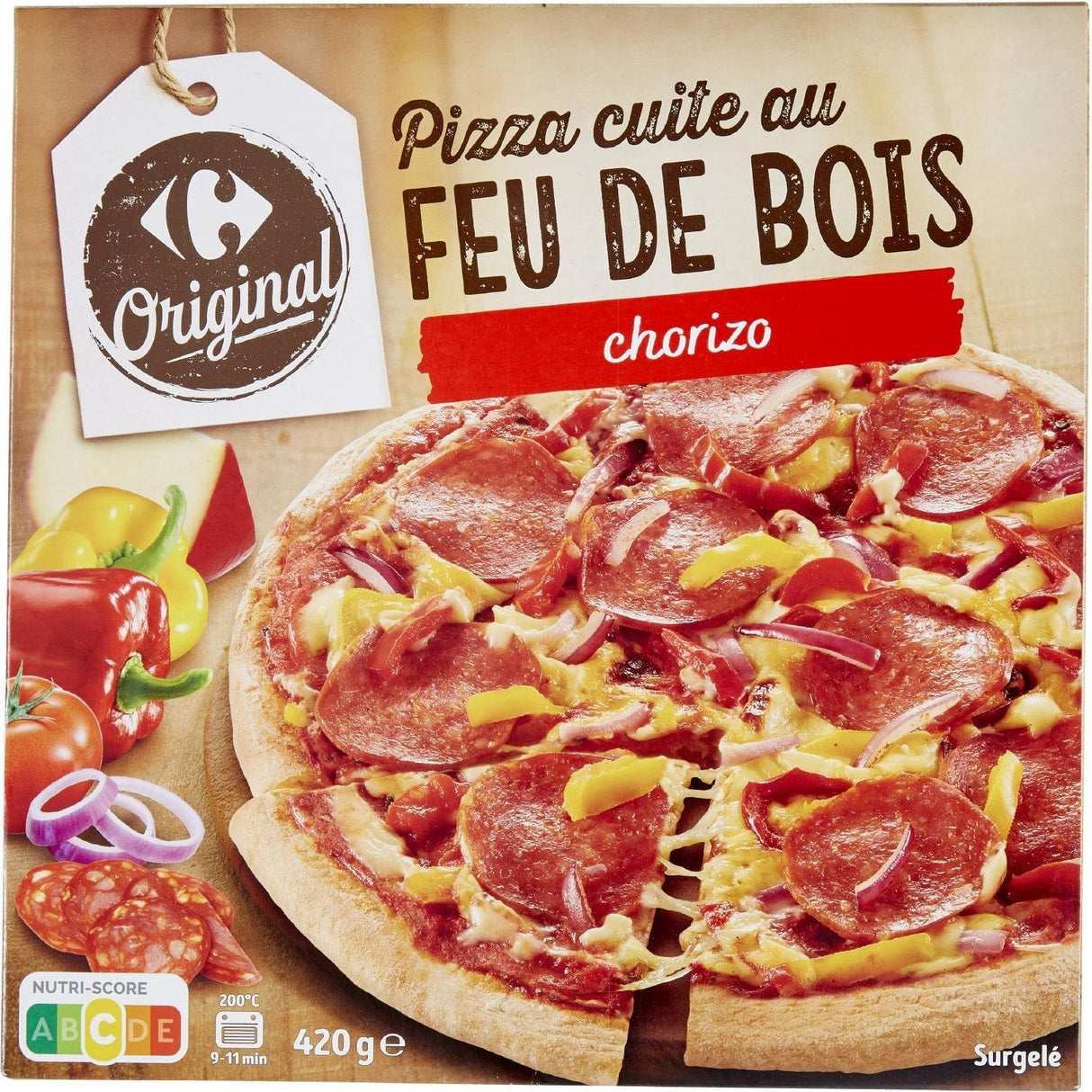 CARREFOUR Grande Pizza Chorizo-Poivron Feu de Bois Surgelée 420 g