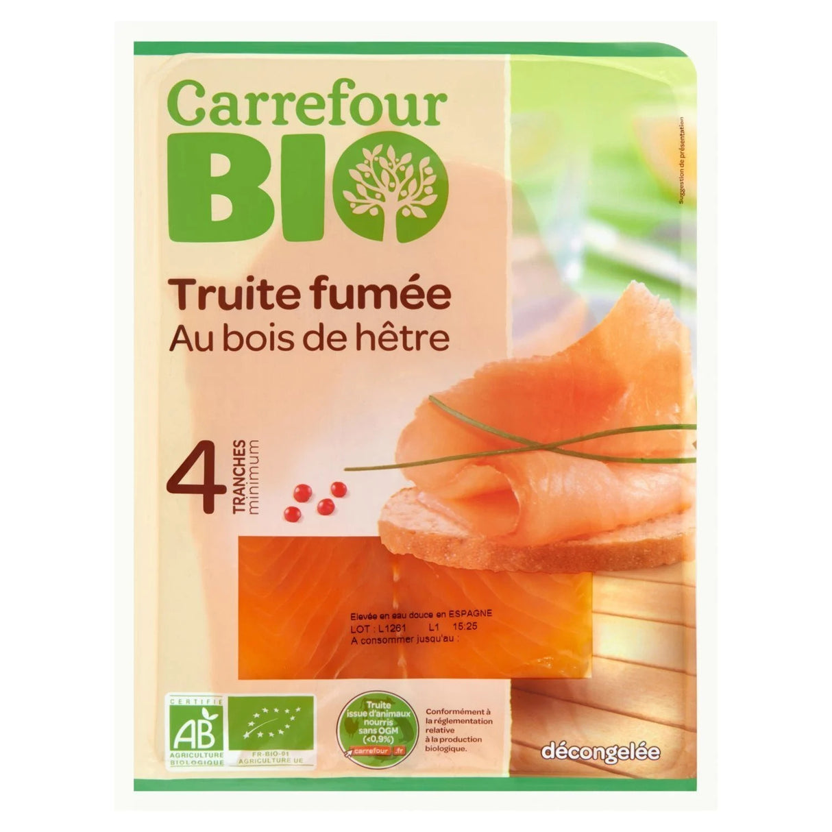 CARREFOUR BIO Truite Fumée 4 Tranches 120g