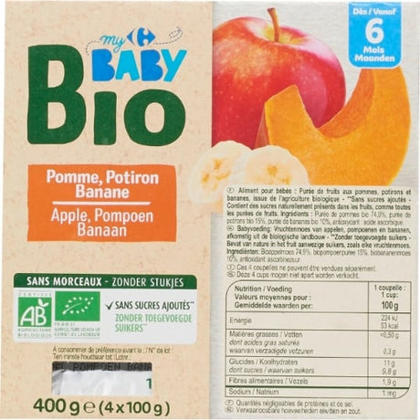 Desserts bébé pomme potiron, dès 6 mois Bio CARREFOUR BABY