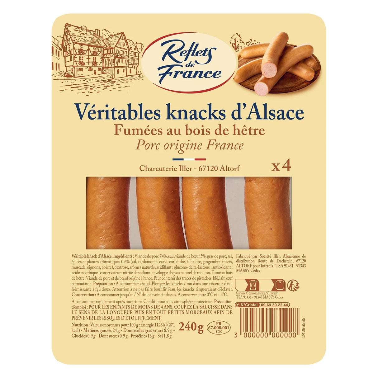 REFLETS DE FRANCE Saucisses Knacks d'Alsace 4 pièces 240 g