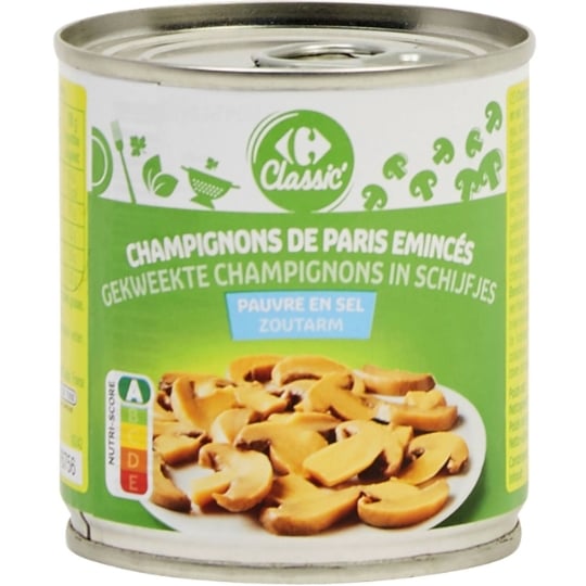 Champignons de Paris émincés sel réduit CARREFOUR CLASSIC