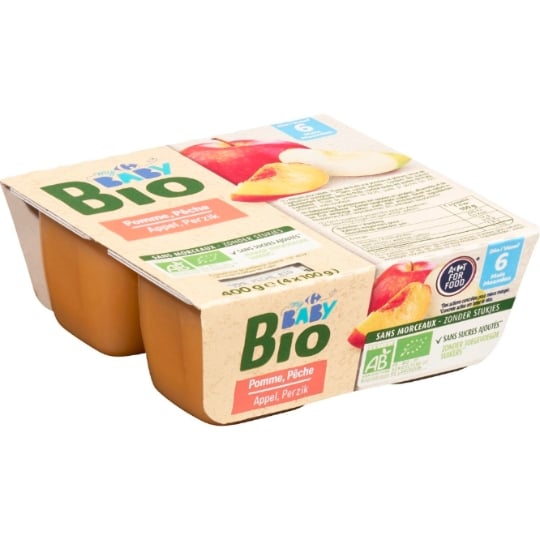 Desserts bébé dès 6 mois pomme pêche Bio CARREFOUR BABY