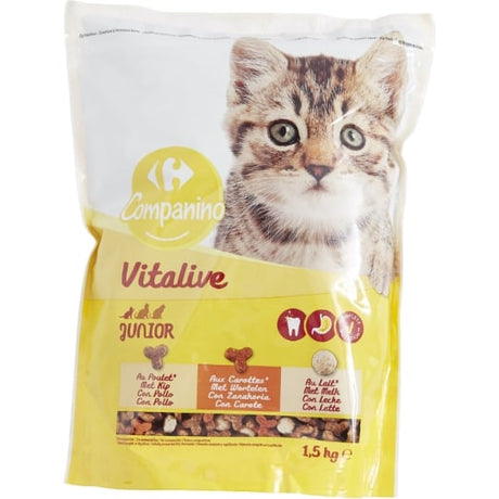 Croquettes pour chat Junior au poulet, aux carottes avec du lait CARREFOUR