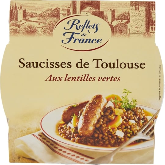 Plat cuisiné saucisses Toulouse lentilles REFLETS DE FRANCE