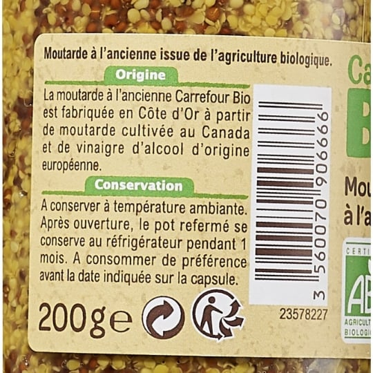 Moutarde à l'ancienne Bio CARREFOUR BIO