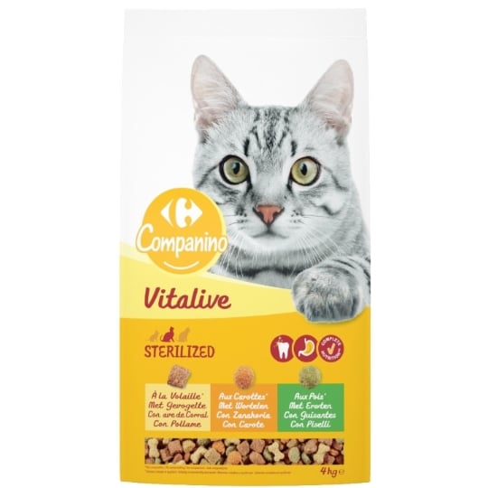 Croquettes pour chat Stérilisé à la volaille, aux carottes & aux pois CARREFOUR COMPANINO