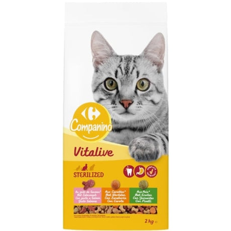 Croquettes pour chat Stérilisé au saumon, aux carrottes & aux pois CARREFOUR