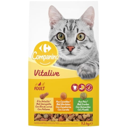 Croquettes pour chat Adulte à la volaille, aux carottes & aux pois CARREFOUR