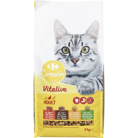 Croquettes pour chat Adulte au bœuf, au foie, aux carottes & aux pois CARREFOUR