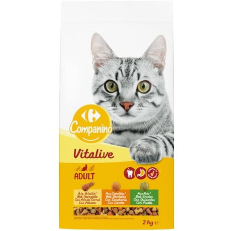 Croquettes pour chat Adulte à la volaille, aux carottes & aux pois CARREFOUR COMPANINO