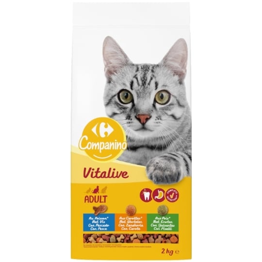 Croquettes pour chat Adulte au poisson, aux carottes & aux pois CARREFOUR