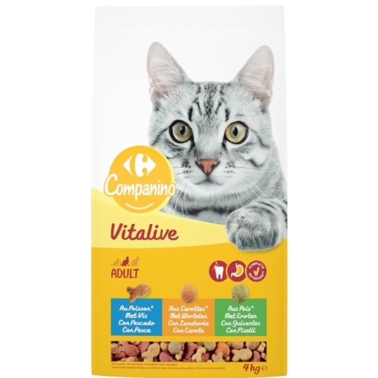 Croquettes pour chat Adulte au poisson, aux carottes & aux pois CARREFOUR COMPANINO