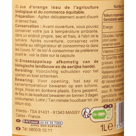 Jus d'orange 100% pur jus Bio CARREFOUR BIO