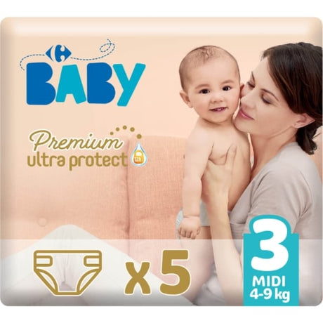 Couches bébé taille 3 midi : 4-9 kg premium ultra protect CARREFOUR BABY