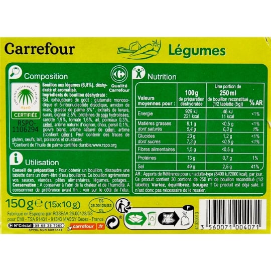 Bouillon légumes CARREFOUR