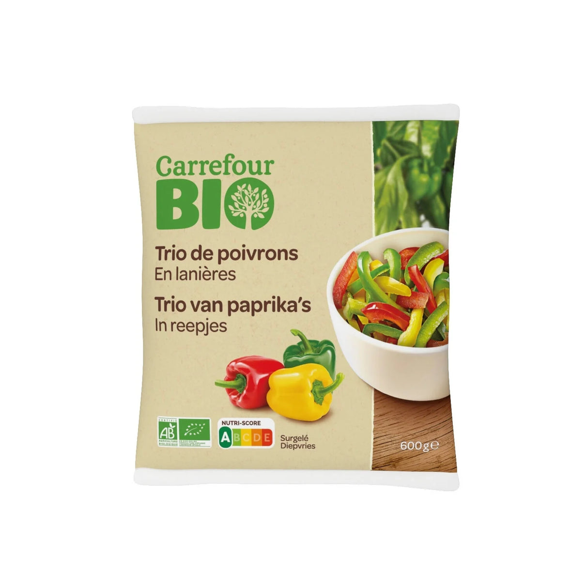 CARREFOUR BIO Trio de Poivrons en Lanières Surgelés 600 g