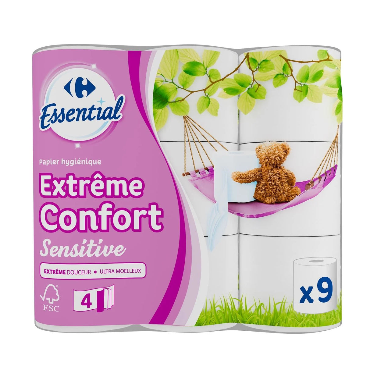 CARREFOUR ESSENTIAL Papier Toilette Sensitive Pack de 9 Rouleaux