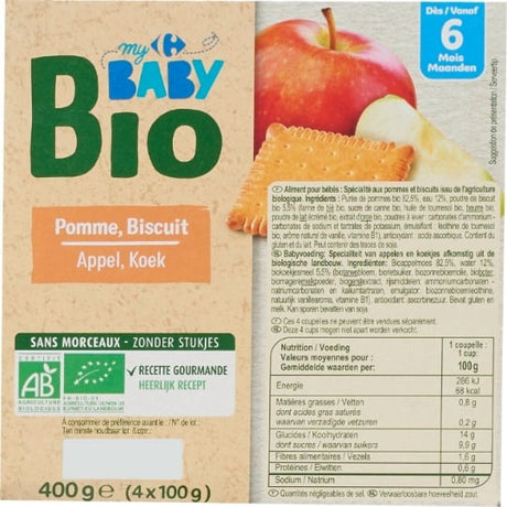 Desserts bébé pomme biscuit dès 6 mois Bio CARREFOUR BABY