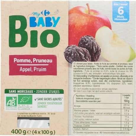 Desserts bébé pomme pruneau dès 6 mois Bio CARREFOUR BABY