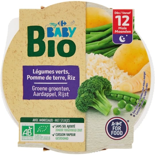 Plat bébé légumes riz, dès 12 mois Bio CARREFOUR BABY