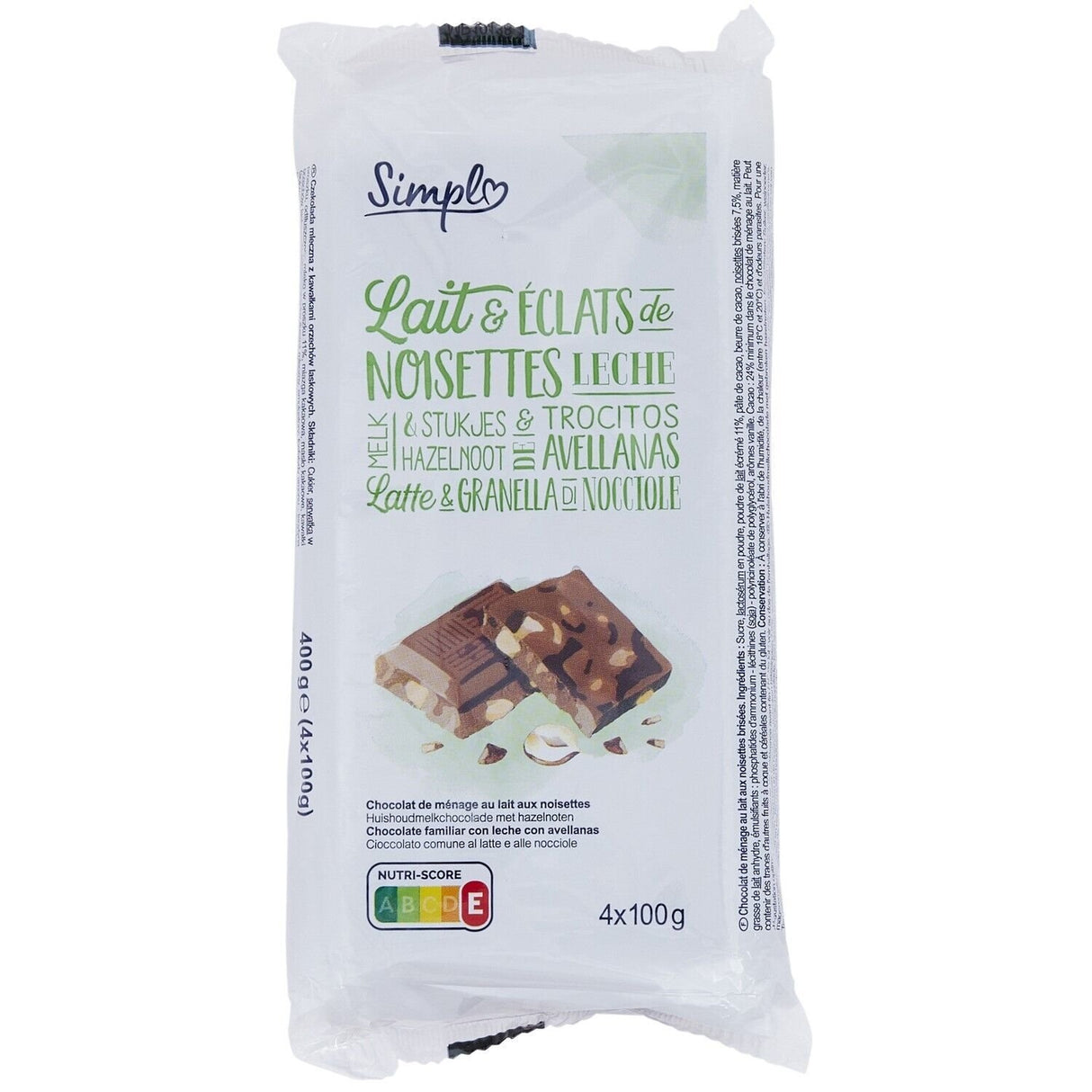 SIMPL Tablette Choco Lait & Noisette Pack de 4 400g