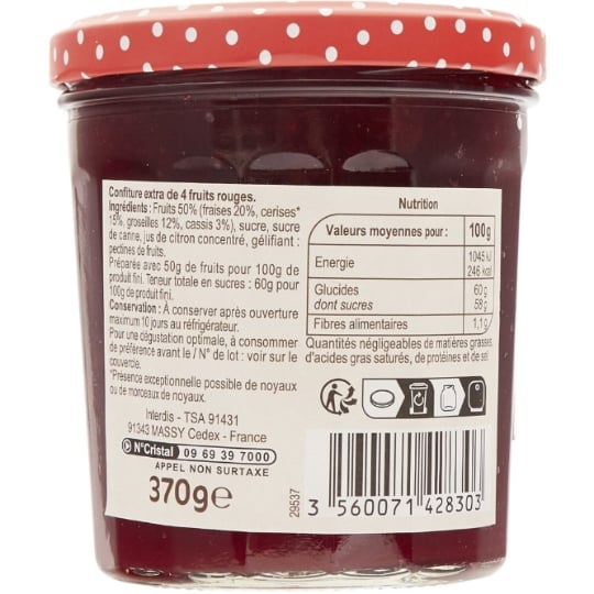 Confiture 4 fruits rouges CARREFOUR ORIGINAL