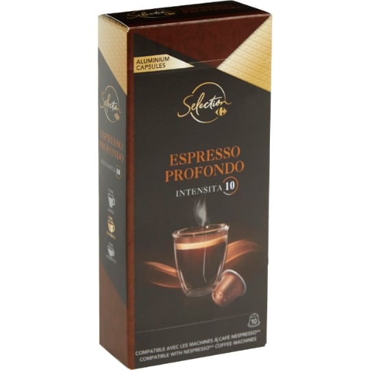 Café capsules Compatibles Nespresso espresso profondo intensitén°10 CARREFOUR SELECTION