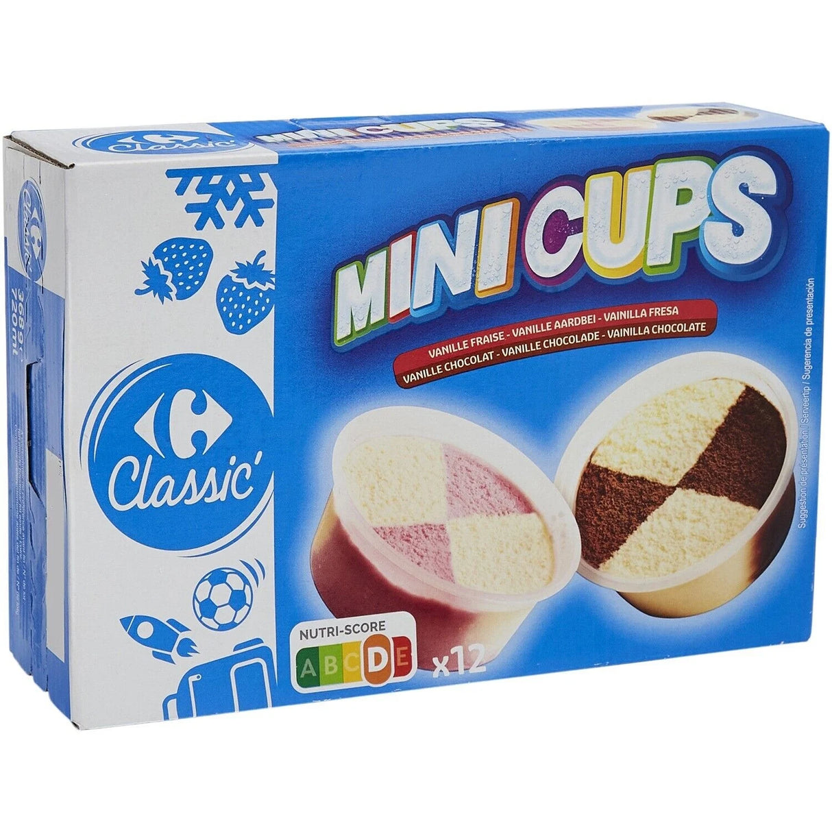 CARREFOUR CLASSIC Mini Pots Glacés Vanille/Chocolat & Vanille/Fraise Pack de 12 368g